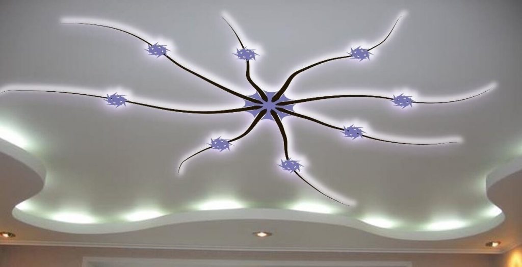 подсветка на гипсовом потолке в виде рисунка